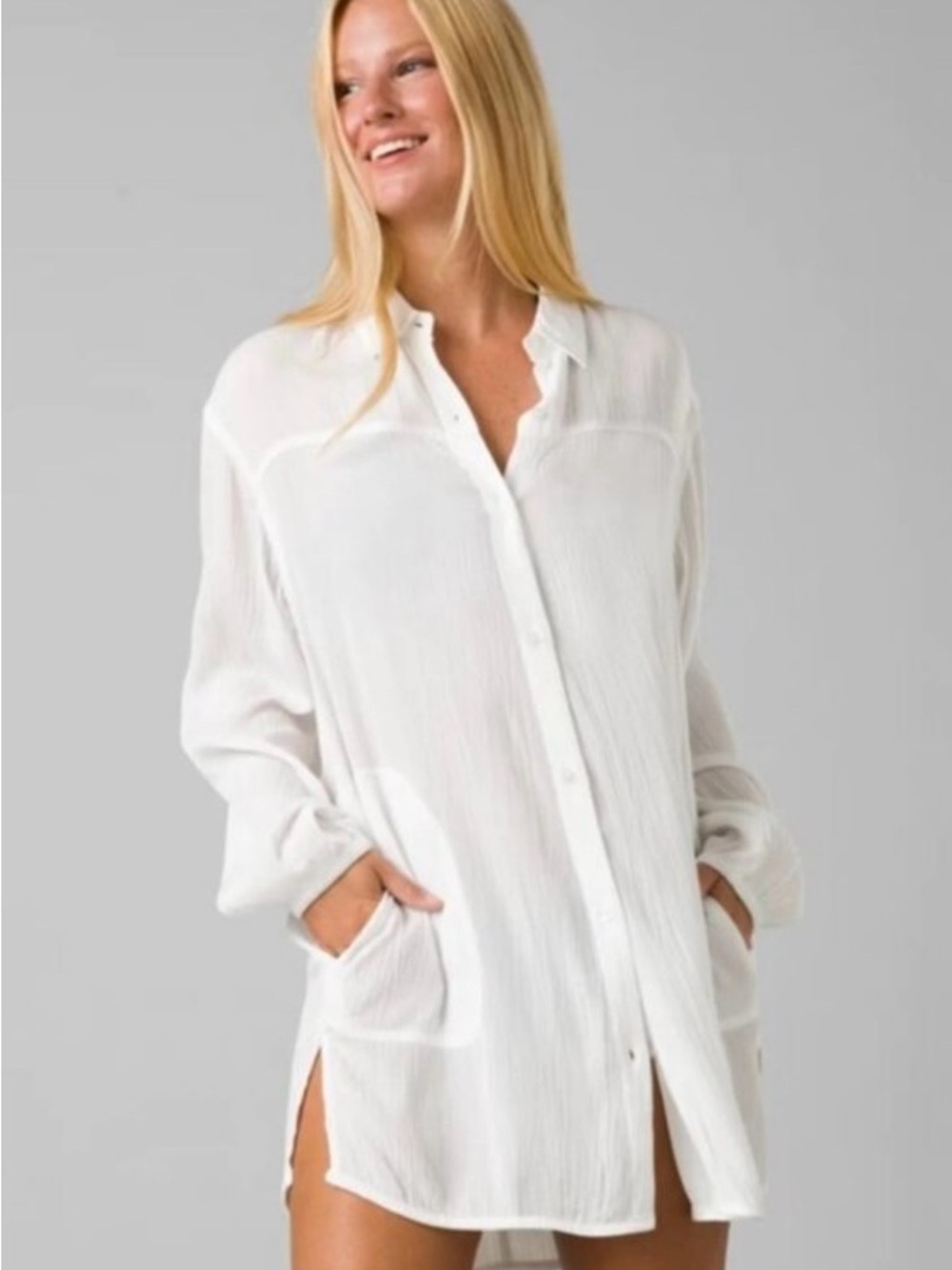 Prana Fernie Gauze Beach Cover-Up Tunic • White • Medium